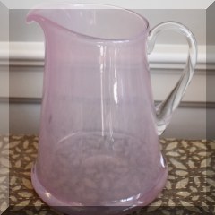 G14. Pink hand blown glass pitcher 8” - $20